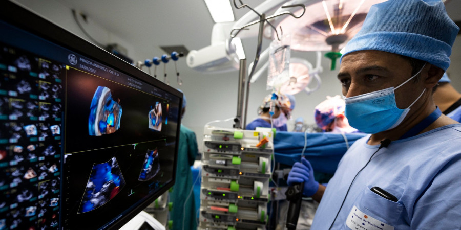 Le docteur Khaled Hadeed du CHU de Toulouse visionnant les échographies du cœur réalisées avec la nouvelle sonde 3D.