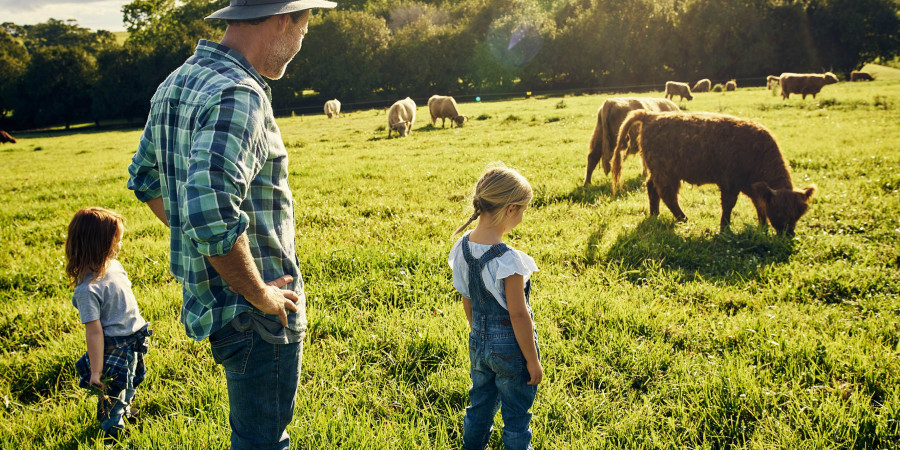 Une famille d’agriculteurs et d’éleveurs en train de surveiller leur bétail.