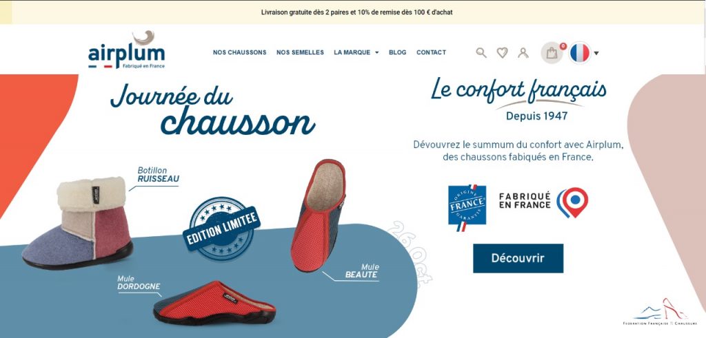 2 chaussons mules et 1 chausson boots bleu blanc rouge pour la Journée du Chausson