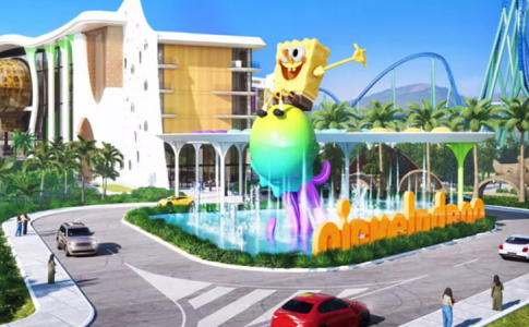 Une ébauche du parc d'attractions Nickelodeon à Antalya, Turquie, avec des manèges Bob l'éponge.