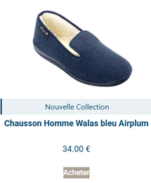 Chausson Charentaise homme bleu fourre de laine naturelle