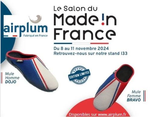 2 paires de mules bleu blanc rouge avec logo MIF Expo et Airplum 