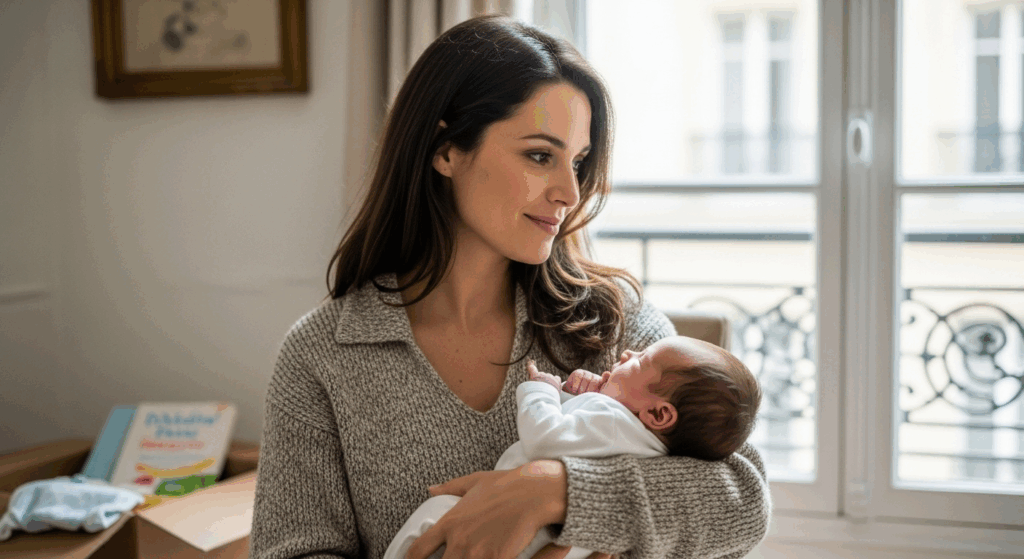 Une mère tenant son enfant dans ses bras