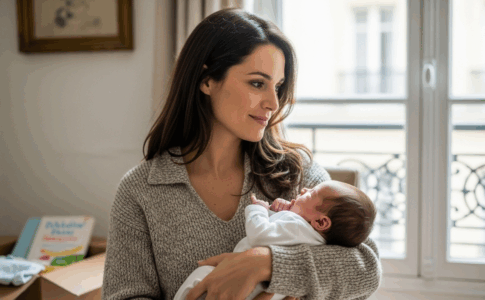 Une mère tenant son enfant dans ses bras