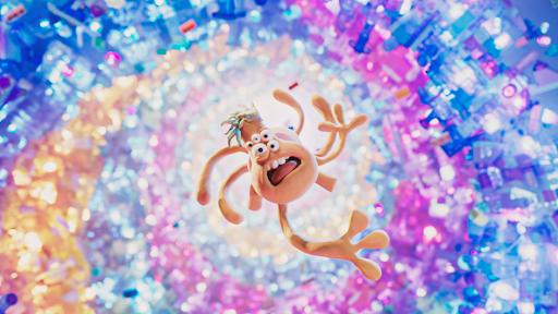 Le personnage de Boop avec une spirale multicolore comme arrière-fond.