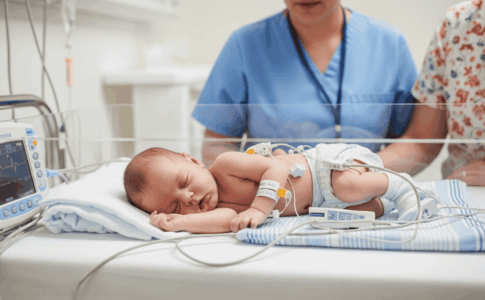 Un bébé prematuré endormi dans un berceau à l’hôpital