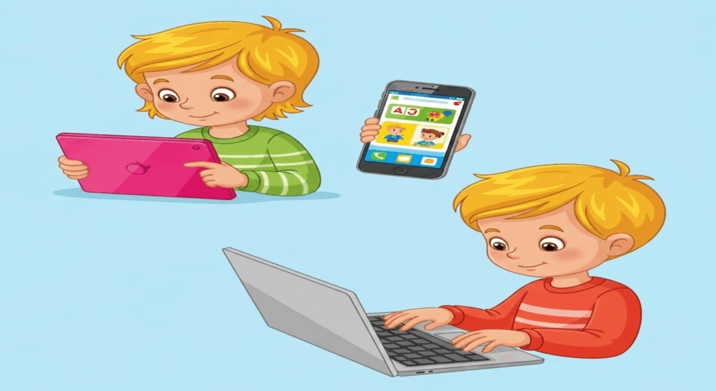 Enfant utilisant une application éducative sur différents appareils