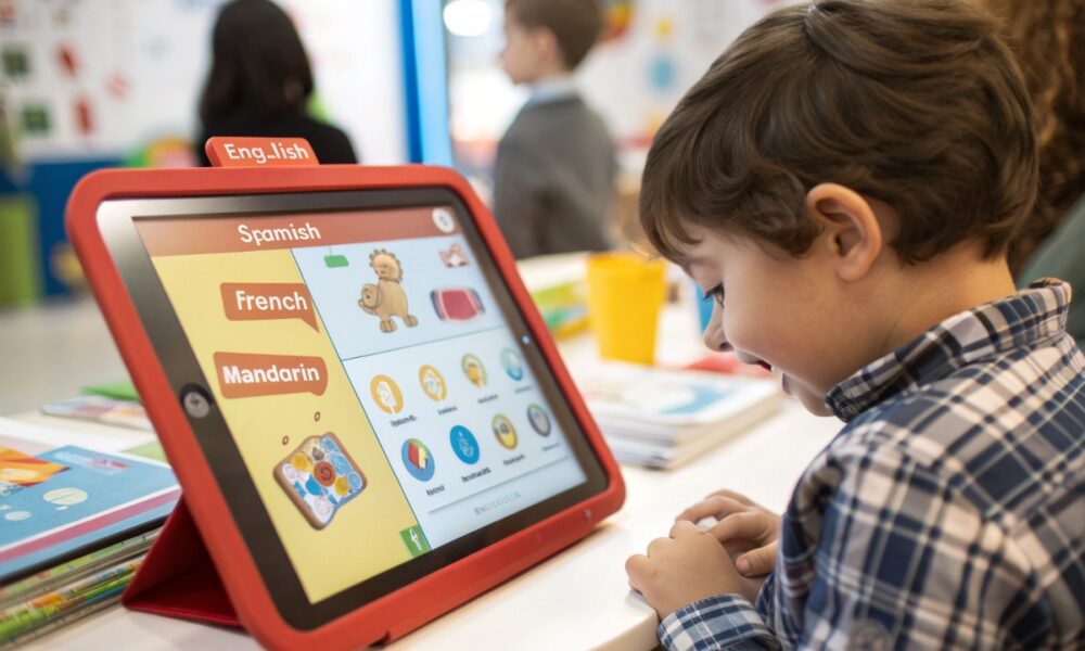 Un enfant utilisant une application multilingue