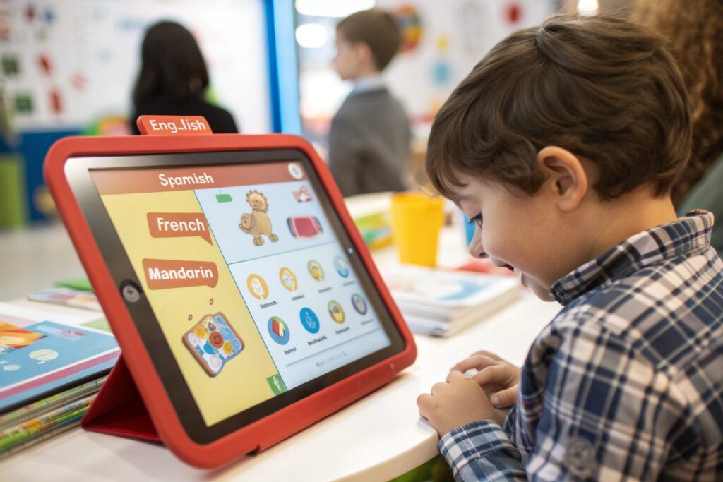 Un enfant utilisant une application multilingue