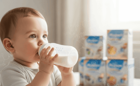 Bébé buvant un biberon de lait infantile
