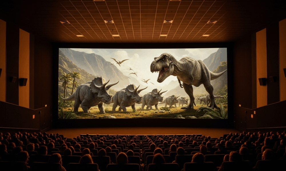 Des dinosaures effrayants dans une scène au cinema