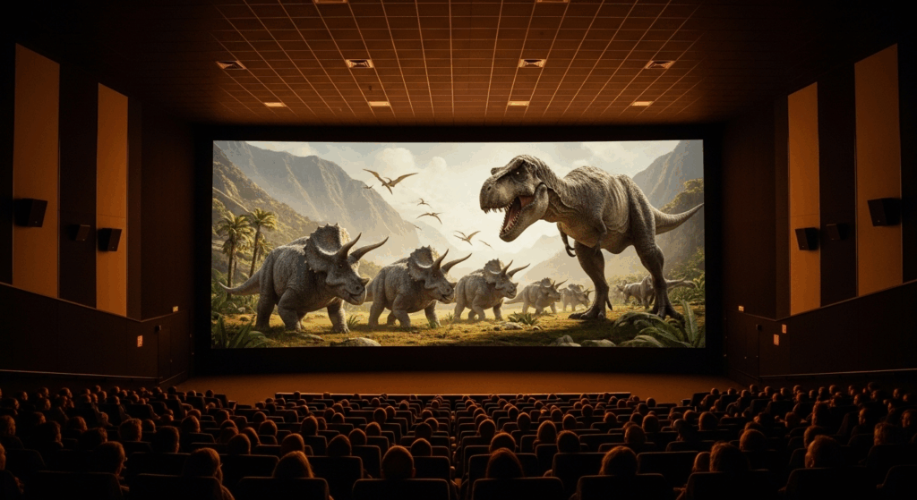 Des dinosaures effrayants dans une scène au cinema