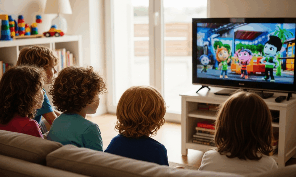 Des enfants qui regardant la télé