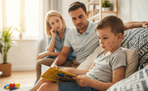 Enfant avec boutons de varicelle sur le visage