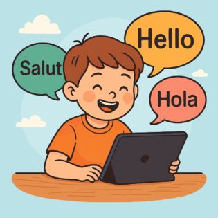 Enfant apprenant les langues avec une application éducative