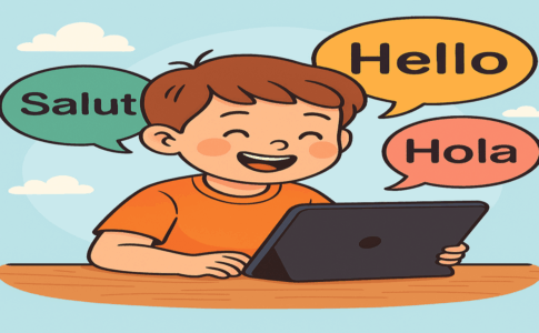 Enfant apprenant les langues avec une application éducative