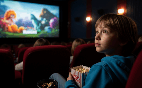 Enfant regardant un film au cinéma