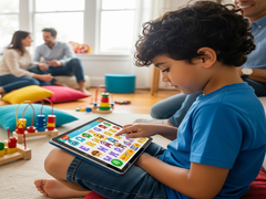 Enfant utilisant une application éducative interactive sur tablette
