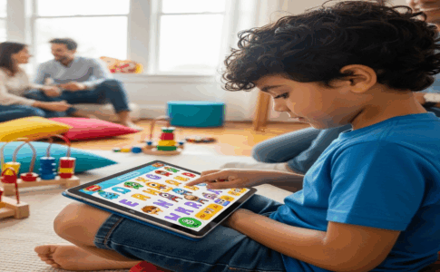Enfant utilisant une application éducative interactive sur tablette