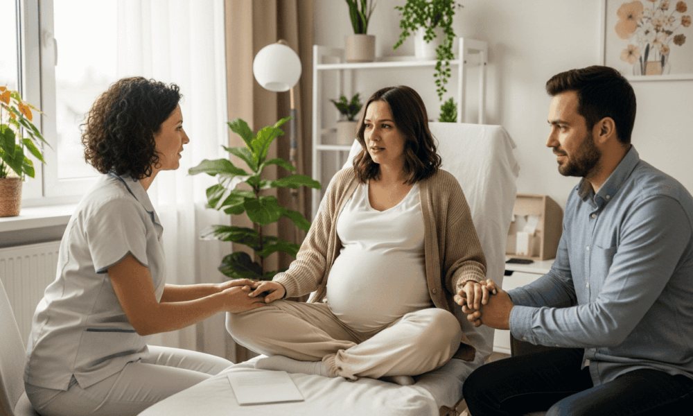 Femme enceinte en consultation médicale après une fausse couche