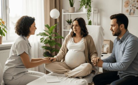 Femme enceinte en consultation médicale après une fausse couche