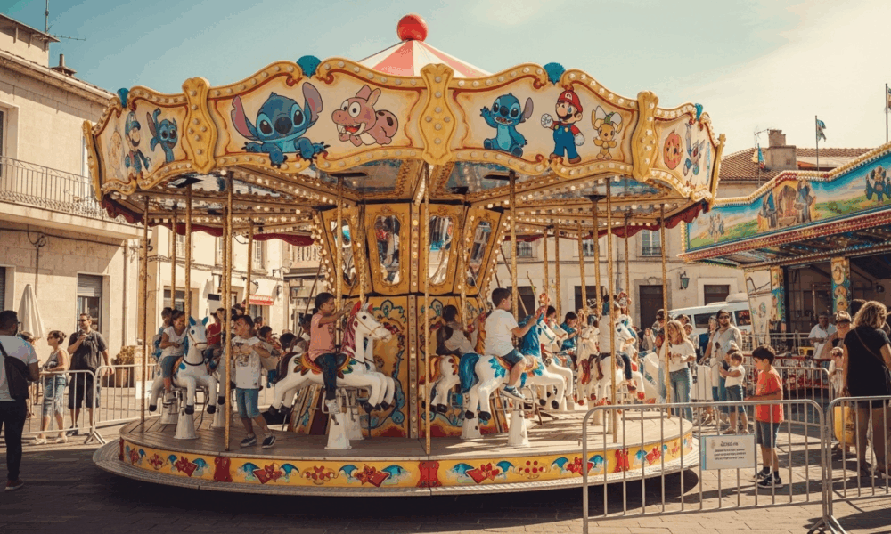 Manege coloré avec des enfants qui rient et s’amusent