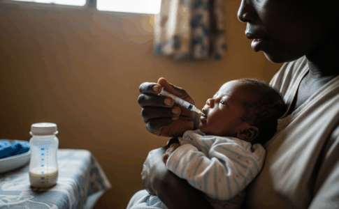 Nouveau-né africain recevant un traitement antipaludéen
