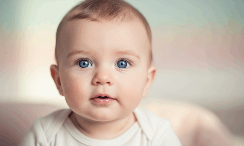 Portrait réaliste d’un bébé caucasien aux yeux bleus lumineux