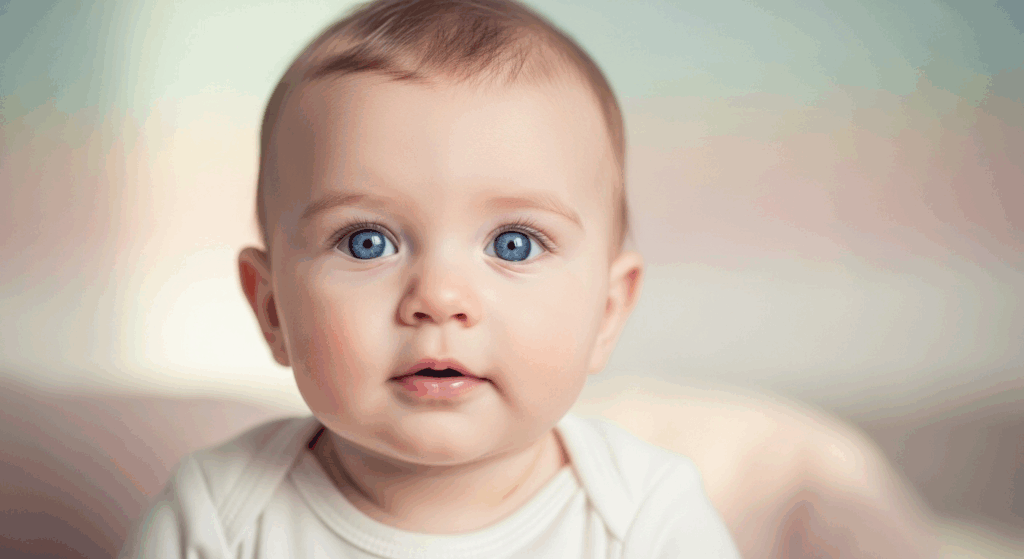 Portrait réaliste d’un bébé caucasien aux yeux bleus lumineux