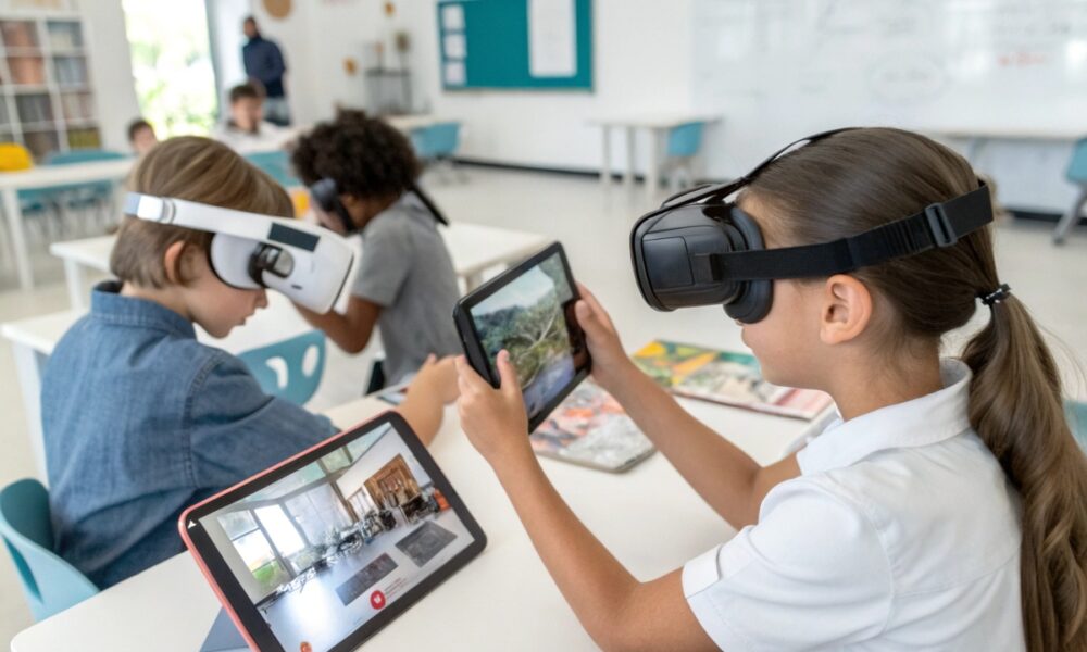 Des enfants apprenant via la réalité augmentée