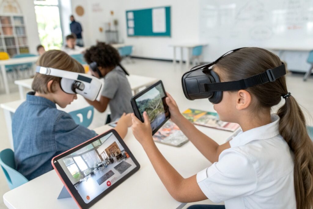 Des enfants apprenant via la réalité augmentée