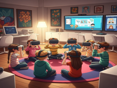 Enfants apprenant ensemble avec la réalité virtuelle