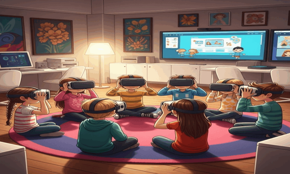 Enfants apprenant ensemble avec la réalité virtuelle
