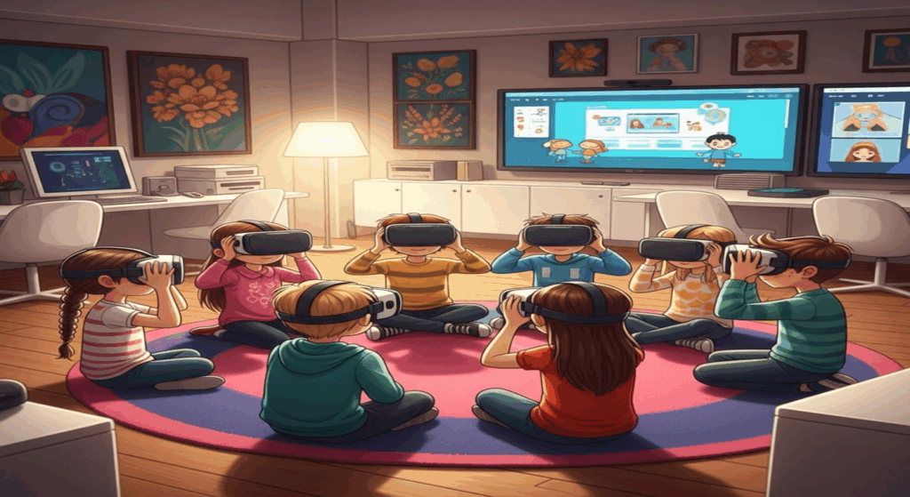 Enfants apprenant ensemble avec la réalité virtuelle