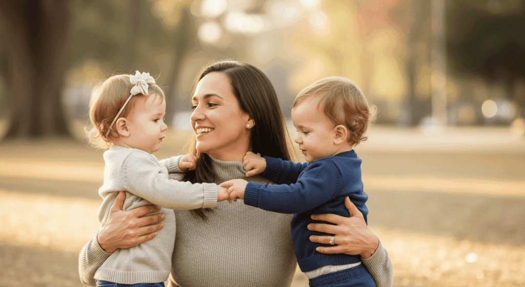 Une mère avec ses deux enfants