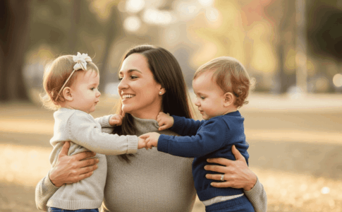 Une mère avec ses deux enfants