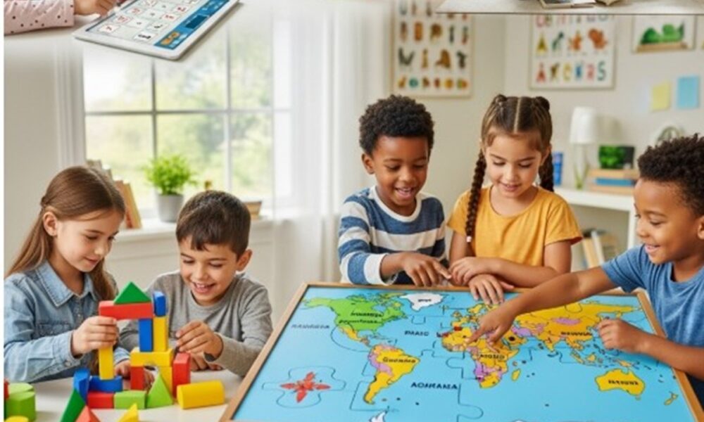 Des enfants avec des jeux éducatifs