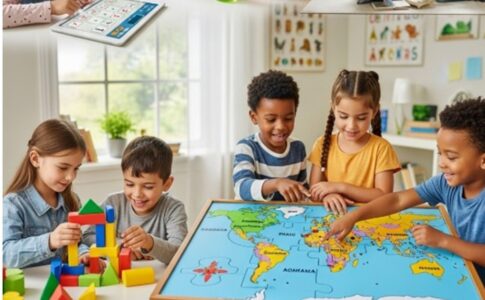 Des enfants avec des jeux éducatifs