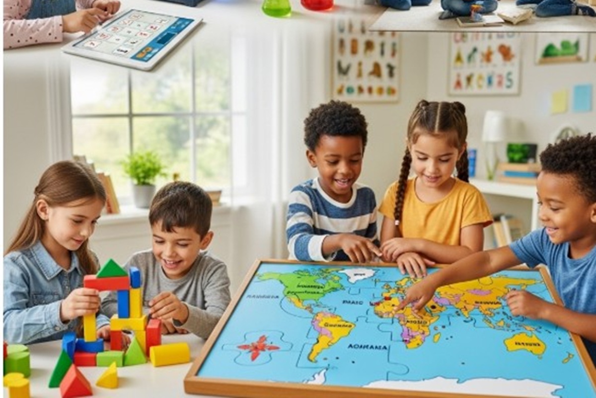 Des enfants avec des jeux éducatifs