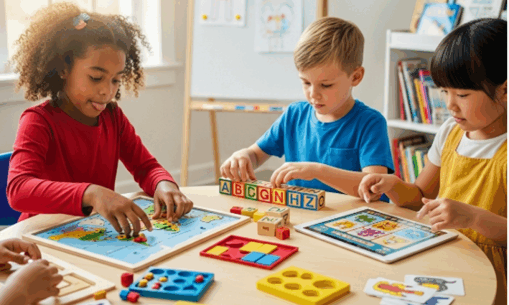 Des enfants avec des jeux éducatifs