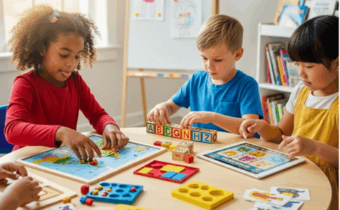 Des enfants avec des jeux éducatifs