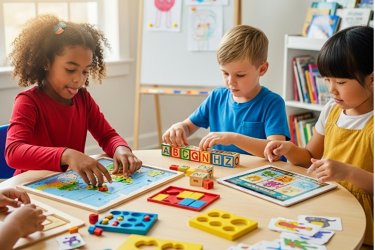 Des enfants avec des jeux éducatifs 