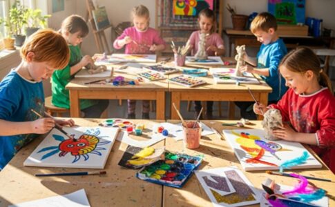 Des enfants faisant des activités artistiques