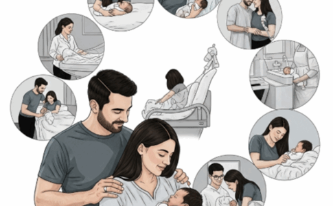 Des icônes montrant des parents avec leur bébé