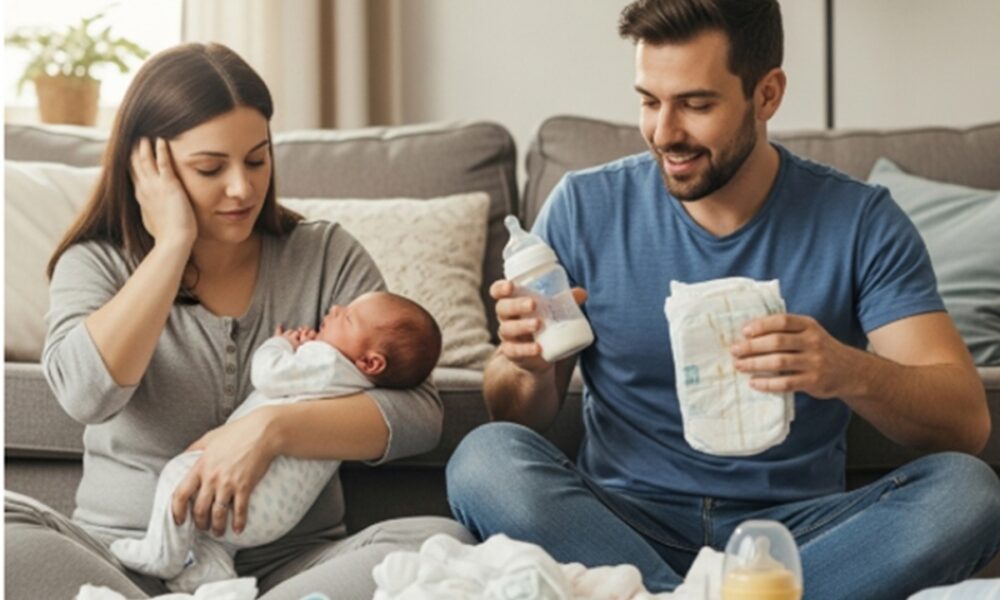 Des parents prenant soin de leur bébé après la naissance