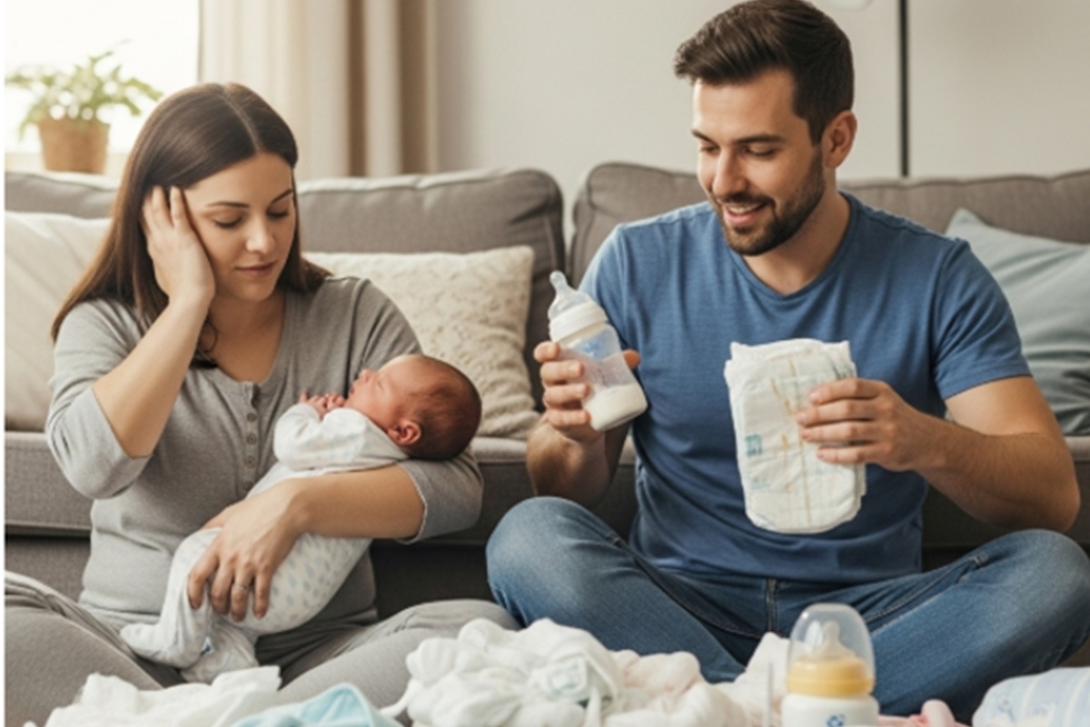 Une famille prenant soin de leur bébé après la naissance
