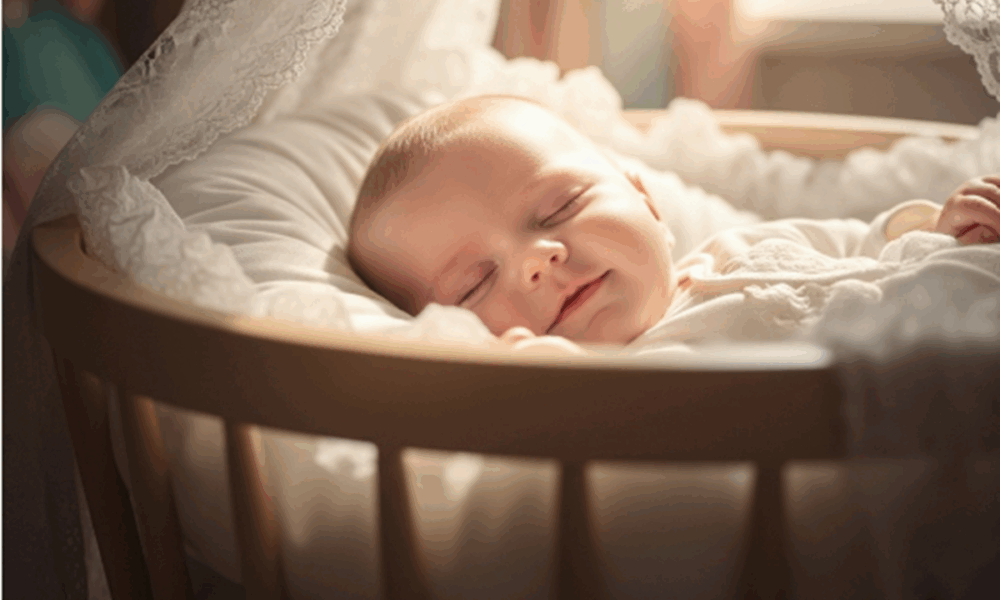 Un bébé endormi dans don berceau