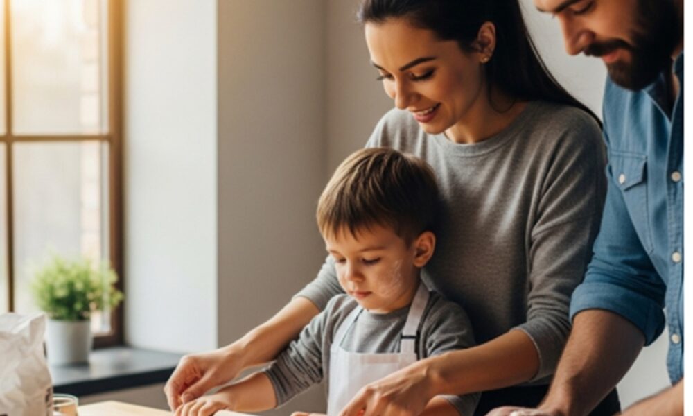Un enfant lors d'un atelier culinaire avec sa famille