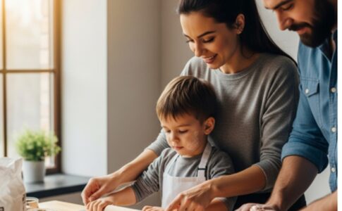 Un enfant lors d'un atelier culinaire avec sa famille