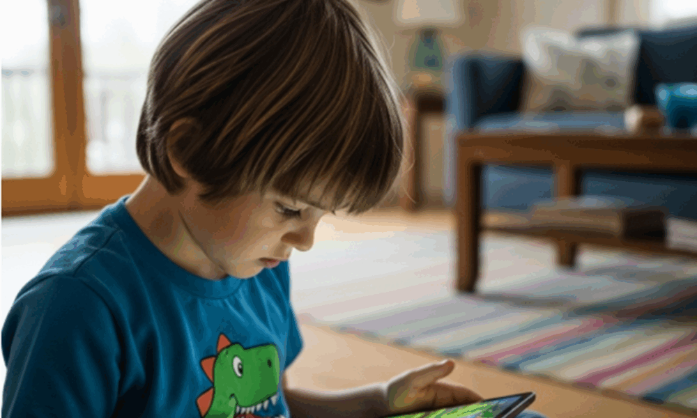 Un enfant avec sa tablette